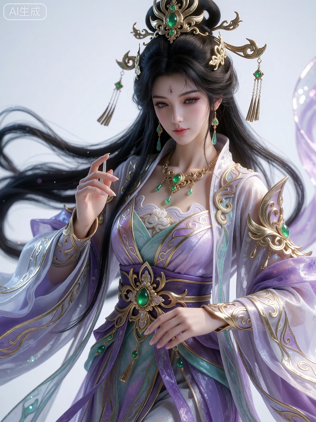 the image depicts a beautifully illustrated female character in an elegant,  fantasy-inspired outfit,  she has long by Say...