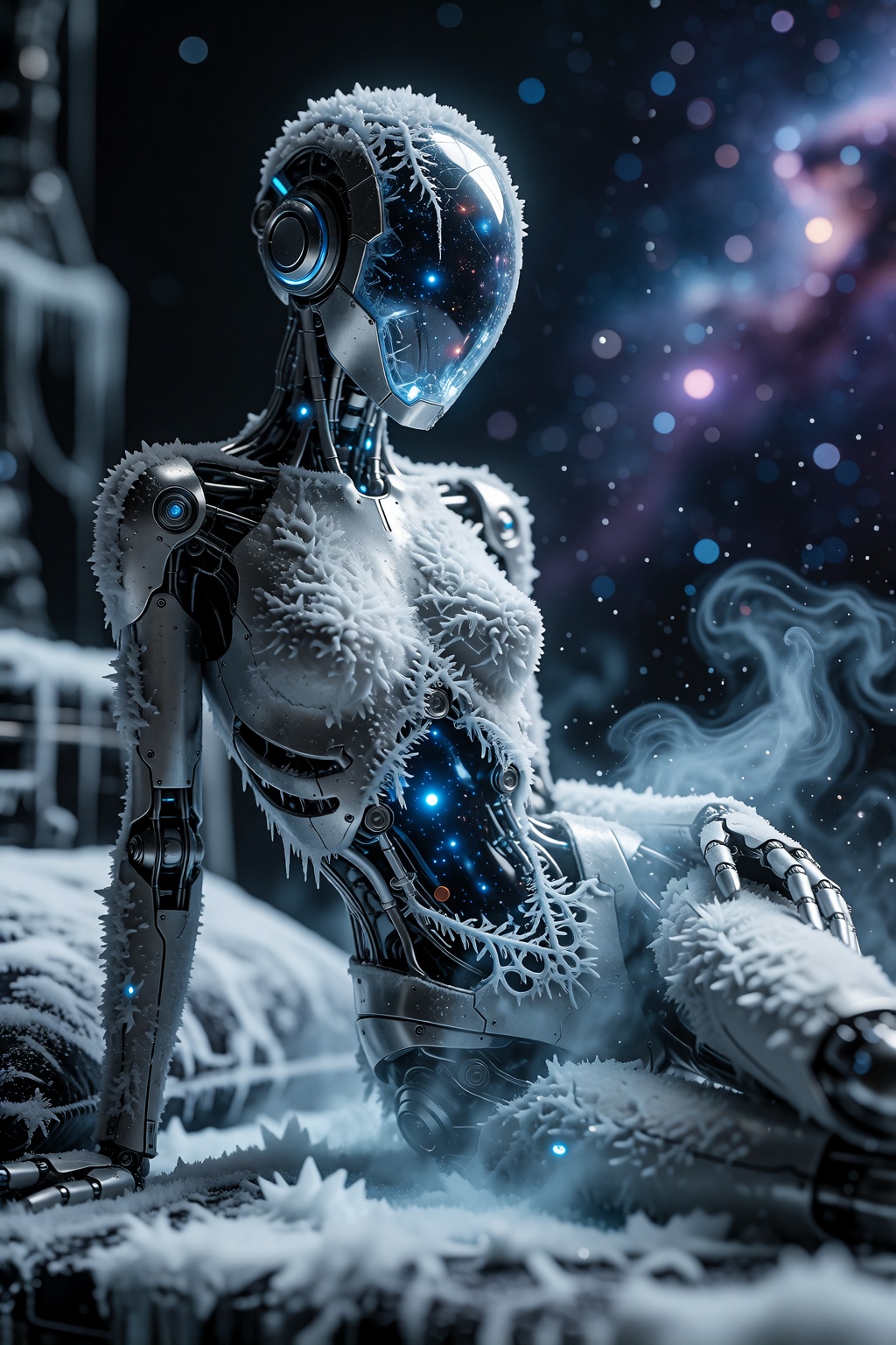 Feminine humanoid android,  age unspecified,  gaunt elegant build with slender torso on Tensor.Art