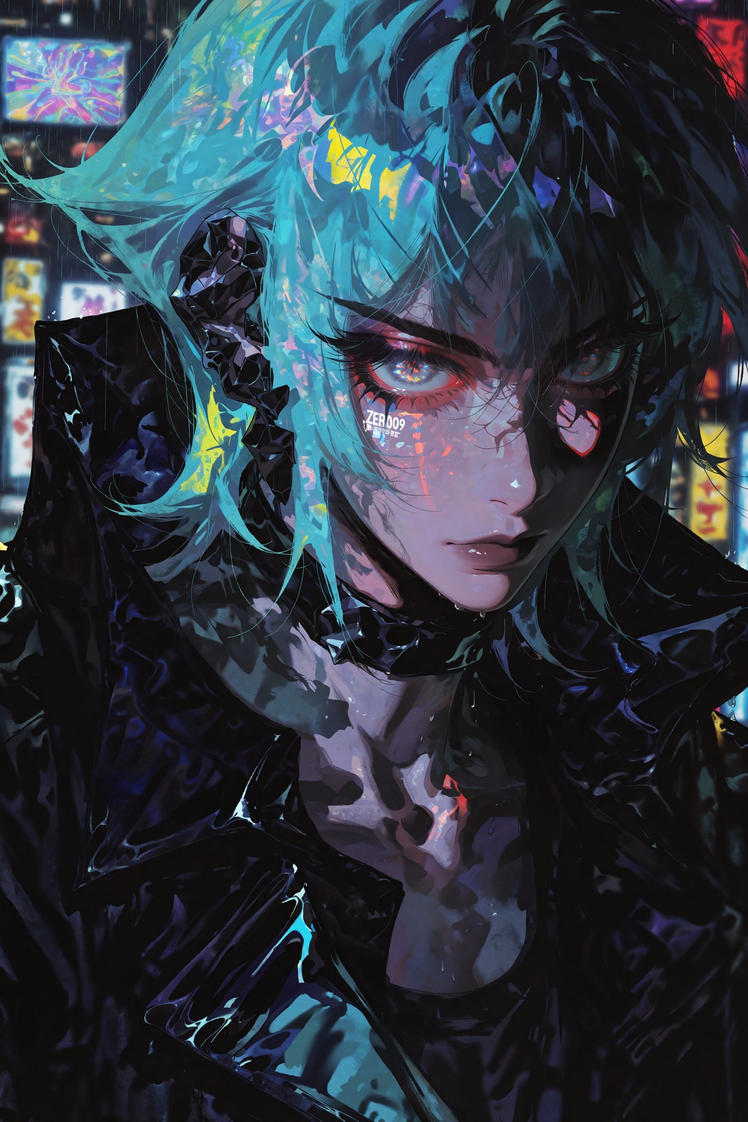 @ZERO9,  A striking close-up cinematic editorial photograph mixed with avant-garde anime illustration. A defiant non-binar...