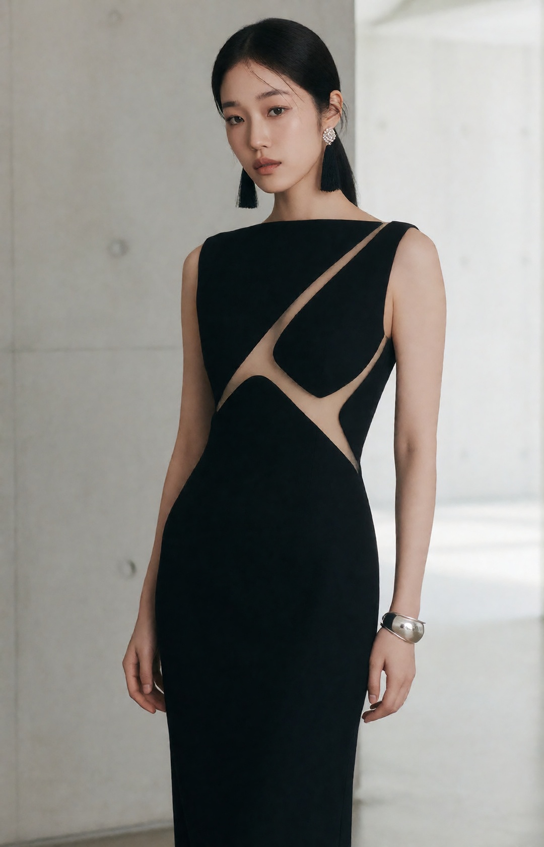 luxury monochrome fashion editorial,  strikingly beautiful young Korean woman,  captivating beauty on Tensor.Art