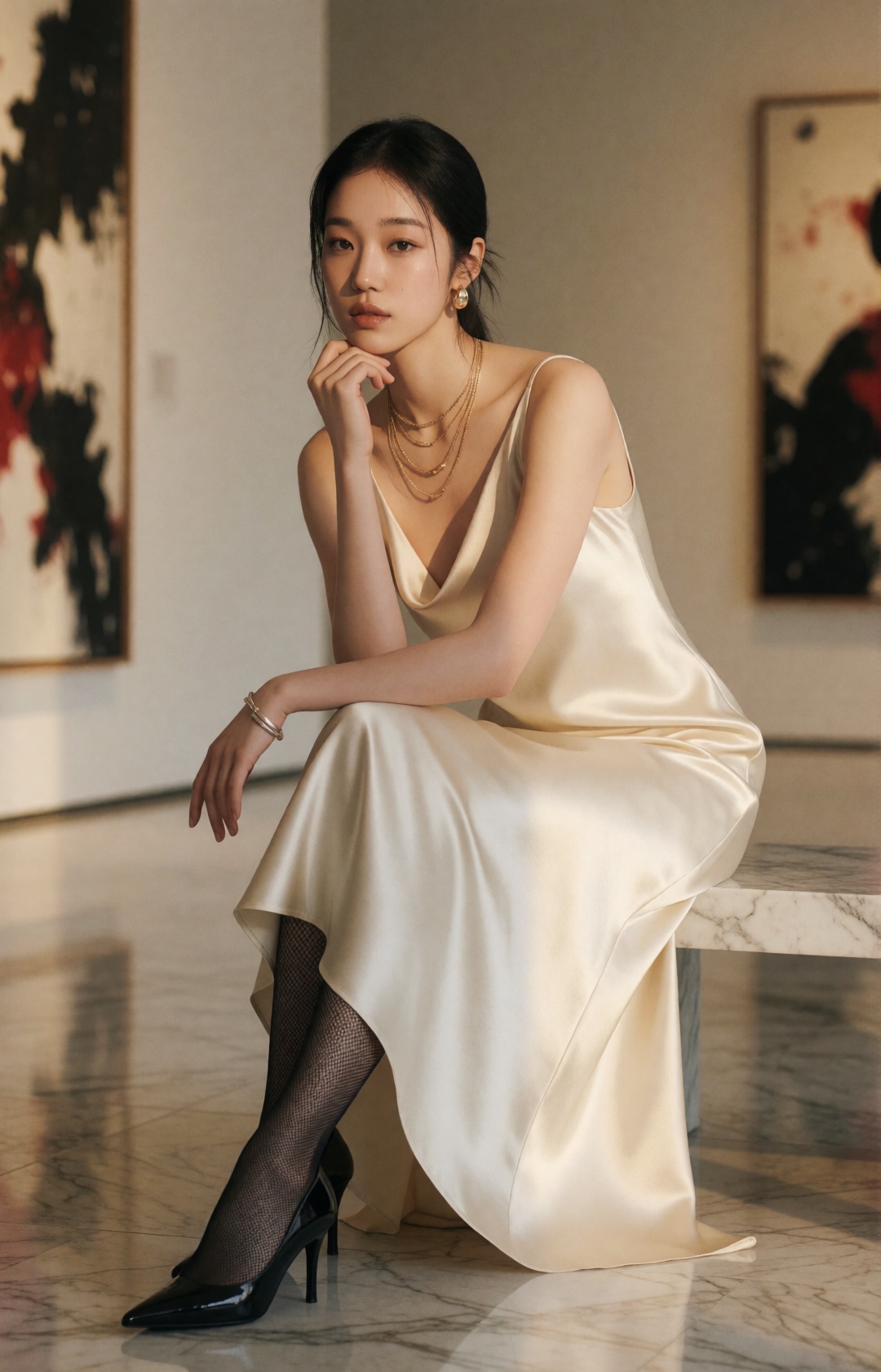 luxury minimalist fashion editorial,  strikingly beautiful young korean woman,  refined facial features on Tensor.Art