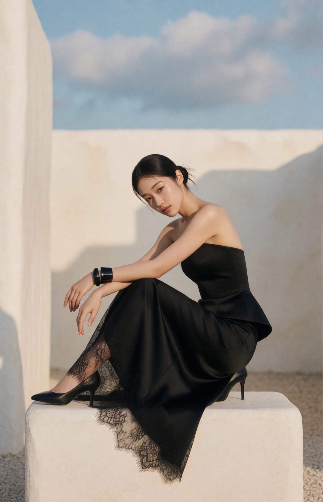 luxury minimalist fashion editorial,  strikingly beautiful young Korean woman,  refined facial features on Tensor.Art