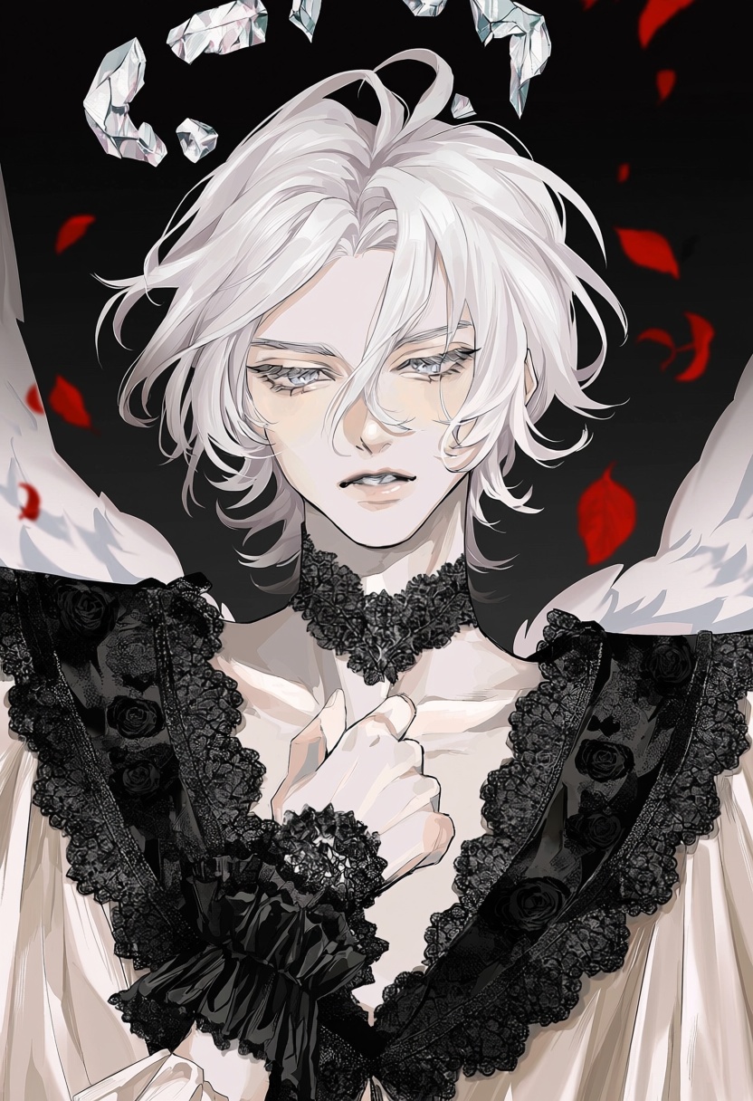 ak0,  1boy,  rose court angel with white hair on Tensor.Art