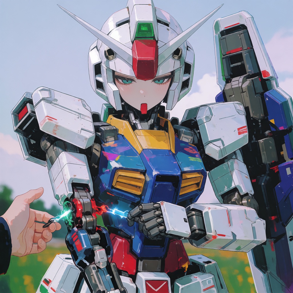 mecha girl fixing her broken arm,  face full of tears,  sad face on Tensor.Art