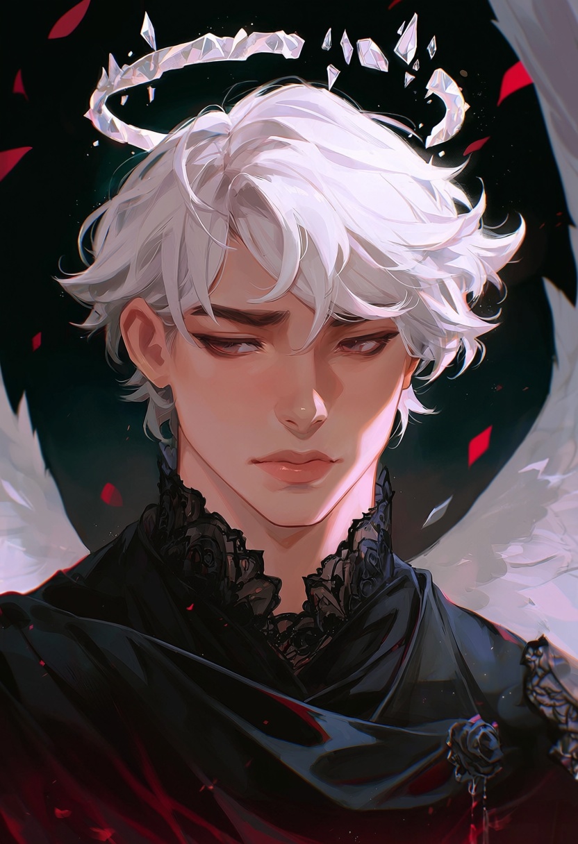 l0tus,  1boy,  rose court angel with white hair on Tensor.Art