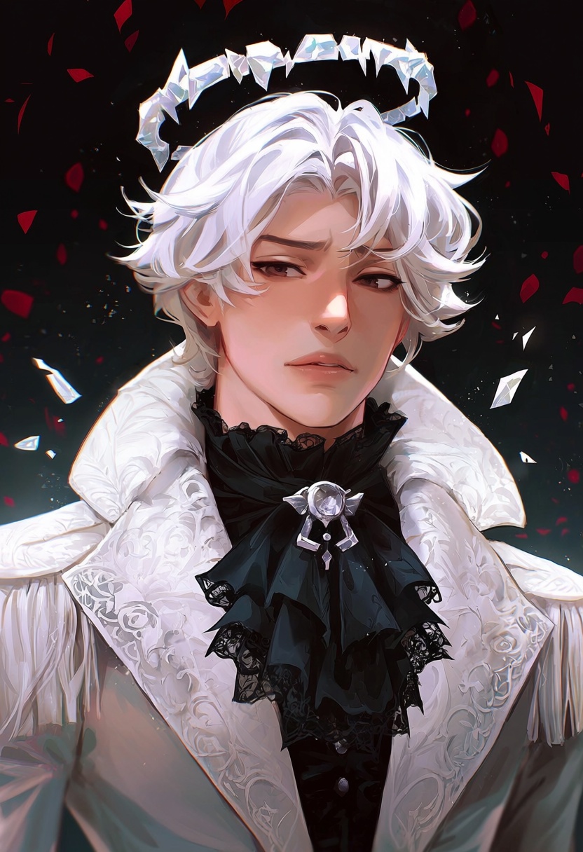 l0tus,  1boy,  rose court angel with white hair on Tensor.Art