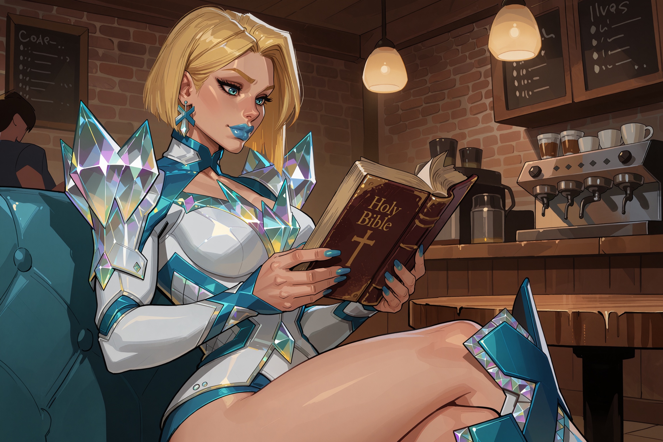 Vv.LXVIII - Radiant,  Vv.LXVII - MR-Emma_Frost,  MR-Emma_Frost has blonde hair and blue eyes on Tensor.Art