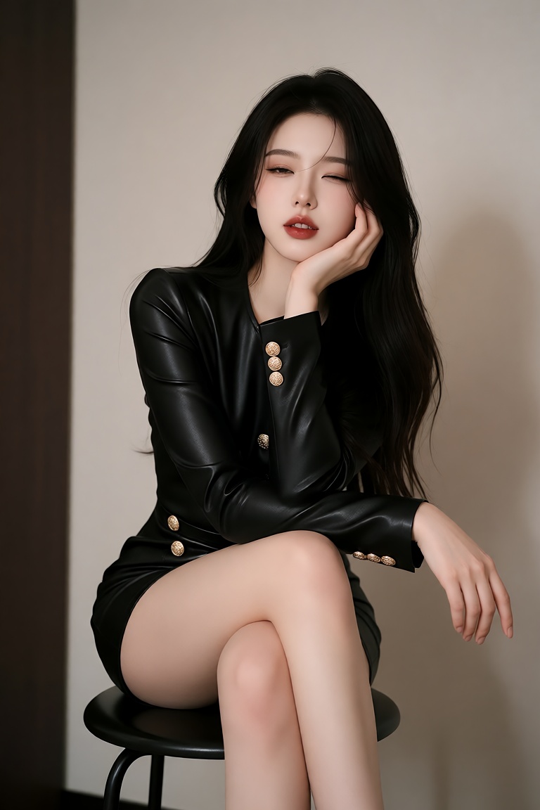 this is a high-quality photograph of an east asian woman with fair skin,  long straight black hair,  and delicate features...