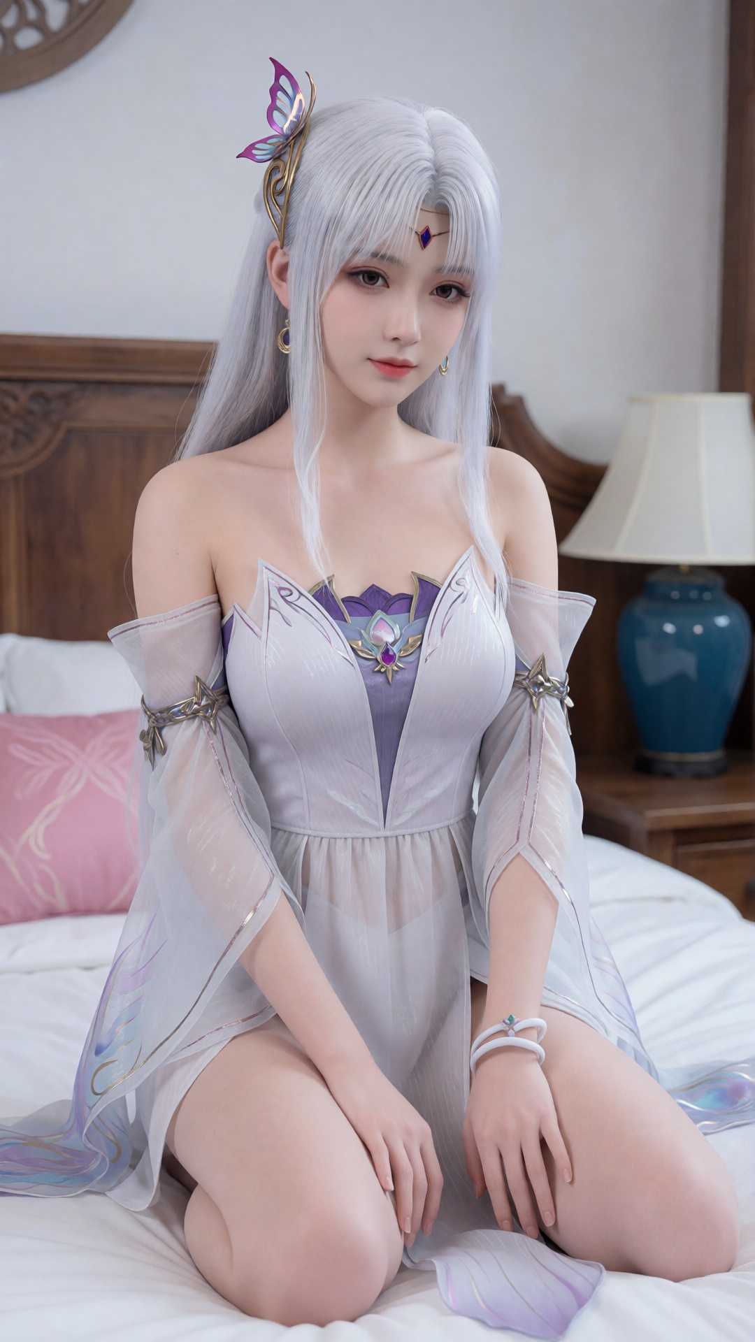 xiaoyixian,  a young young asian woman with long,  wavy white hair and fair skin on Tensor.Art
