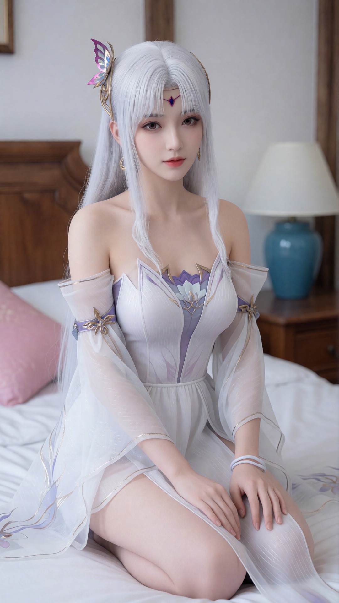 xiaoyixian,  a young young asian woman with long,  wavy white hair and fair skin on Tensor.Art