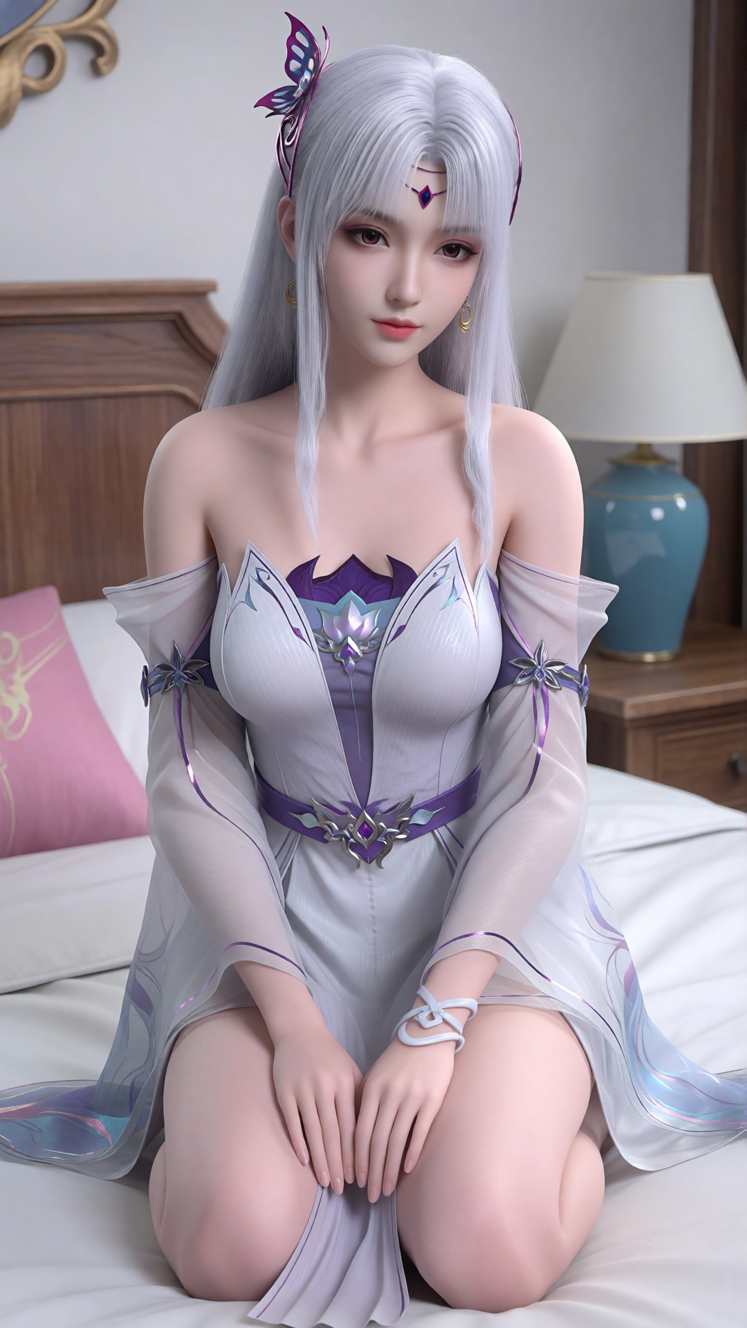 xiaoyixian,  a young young asian woman with long,  wavy white hair and fair skin on Tensor.Art