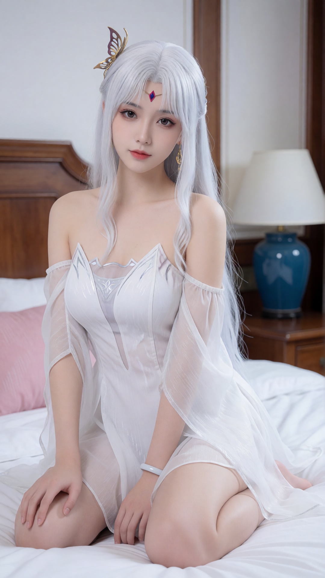 xiaoyixian,  a young young asian woman with long,  wavy white hair and fair skin on Tensor.Art