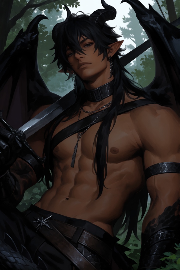 solo,  long hair,  forest background on Tensor.Art