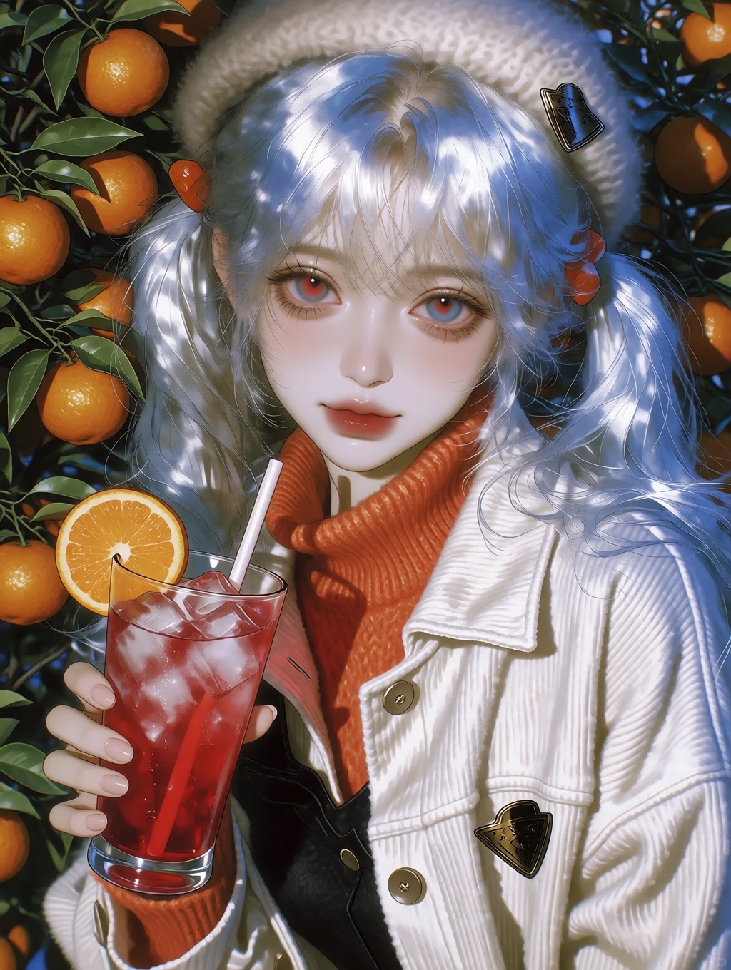 A charming and cute young woman in her early 20s with striking visual appeal,  vibrant anime-style portrait,  long flowing...