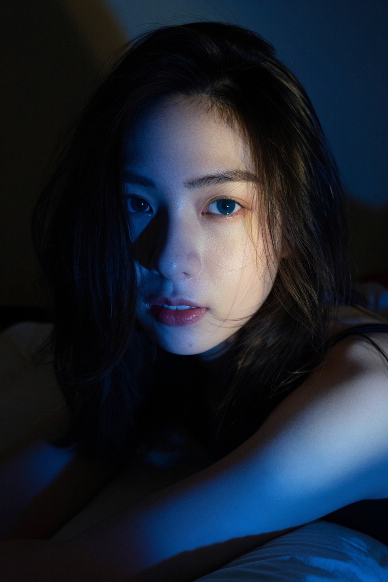 In this moody and atmospheric portrait,  Natalya is captured in a dramatic interplay of light and shadow,  her figure bath...