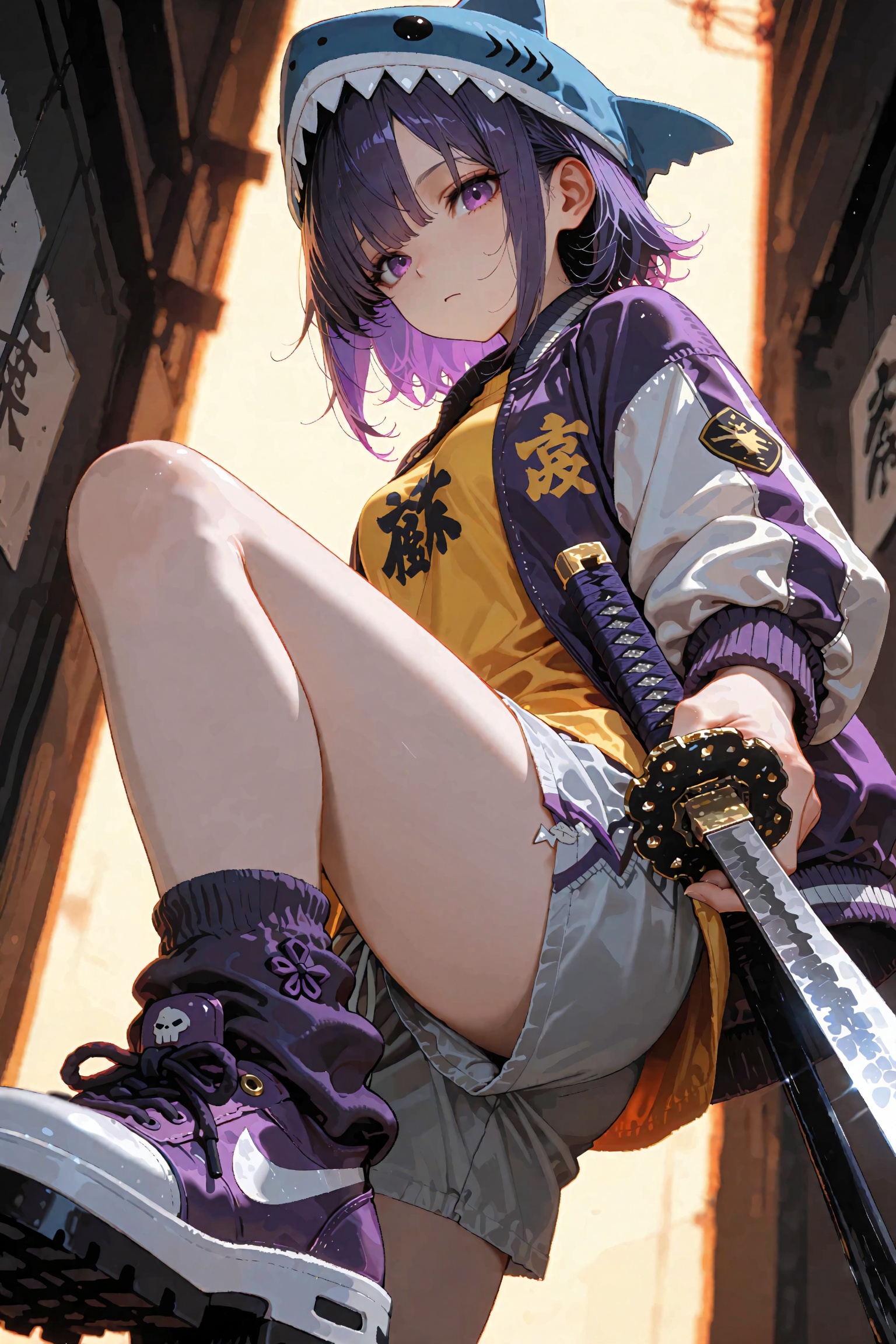 1girl,  medium hair,  purple hair on Tensor.Art