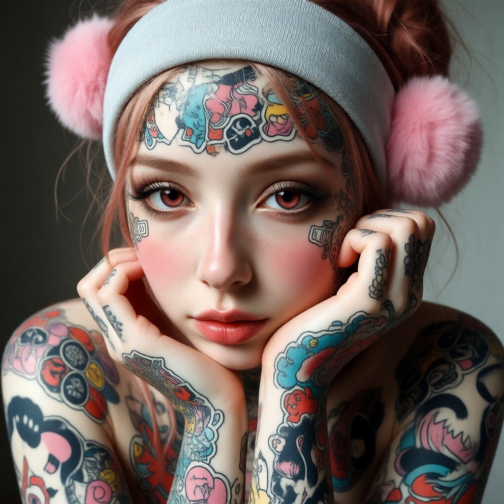 Realistic photographic style,  close-up portrait of a young woman with pale skin and light red hair. She is wearing a ligh...