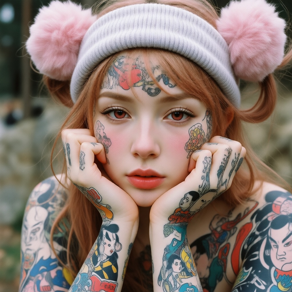 Realistic photographic style,  close-up portrait of a young woman with pale skin and light red hair. She is wearing a ligh...