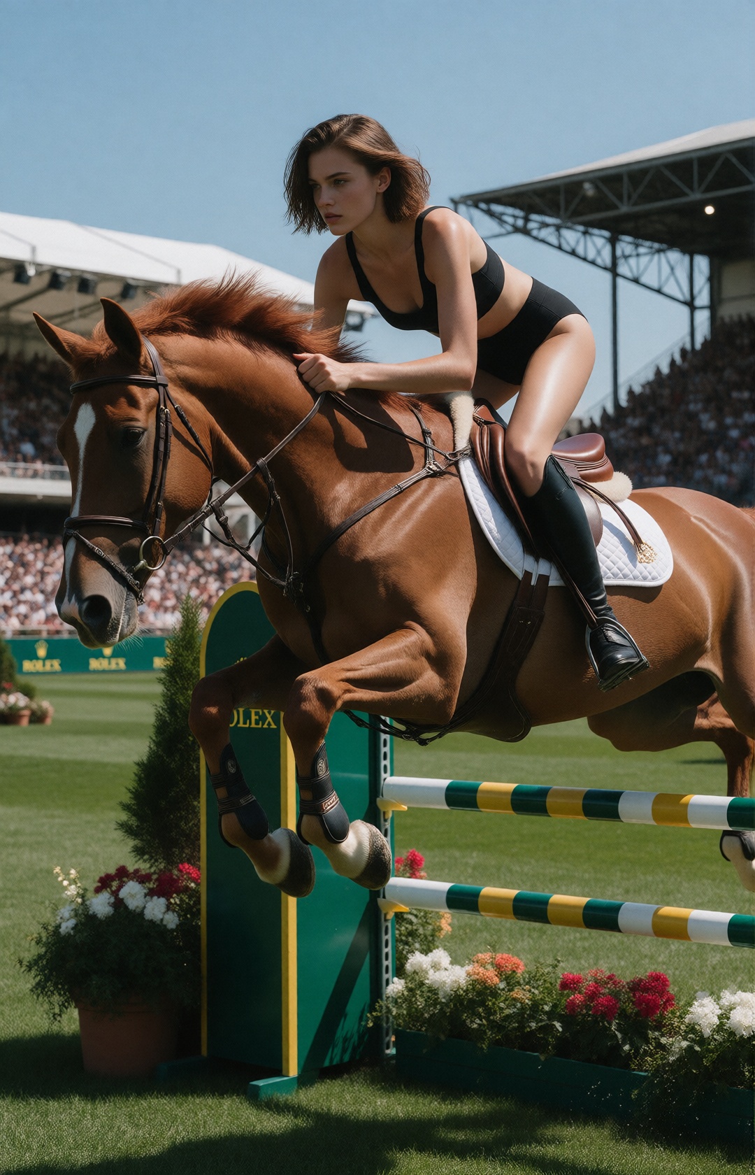 luxury equestrian fashion editorial,  naturally elegant young woman,  harmonious facial proportions on Tensor.Art