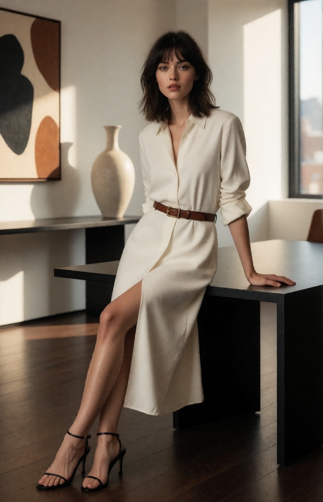 luxury minimalist fashion editorial,  naturally elegant young woman,  harmonious facial proportions on Tensor.Art