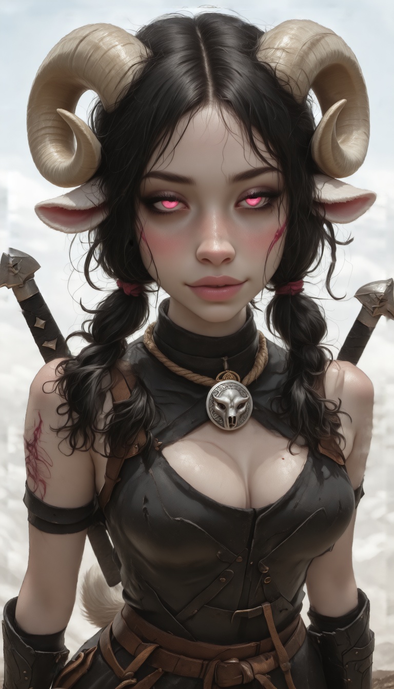 Anthro sheep with beautiful pink eyes,  long black hair,  hair braided on Tensor.Art