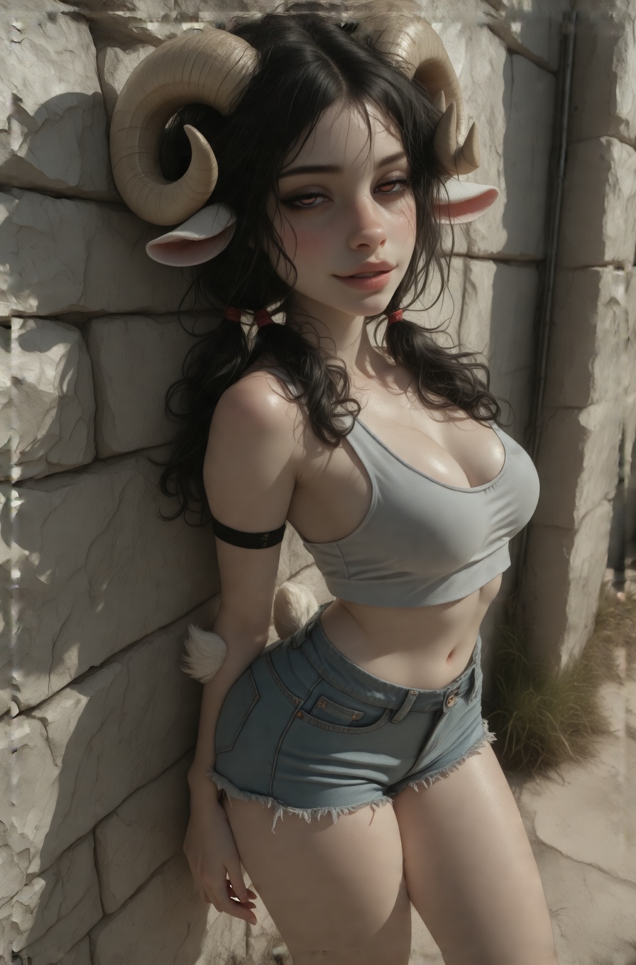 raw photo,  hyper realistic,  highly detailed photo of a beautiful seductive young anthro sheep woman with long on Tensor.Art