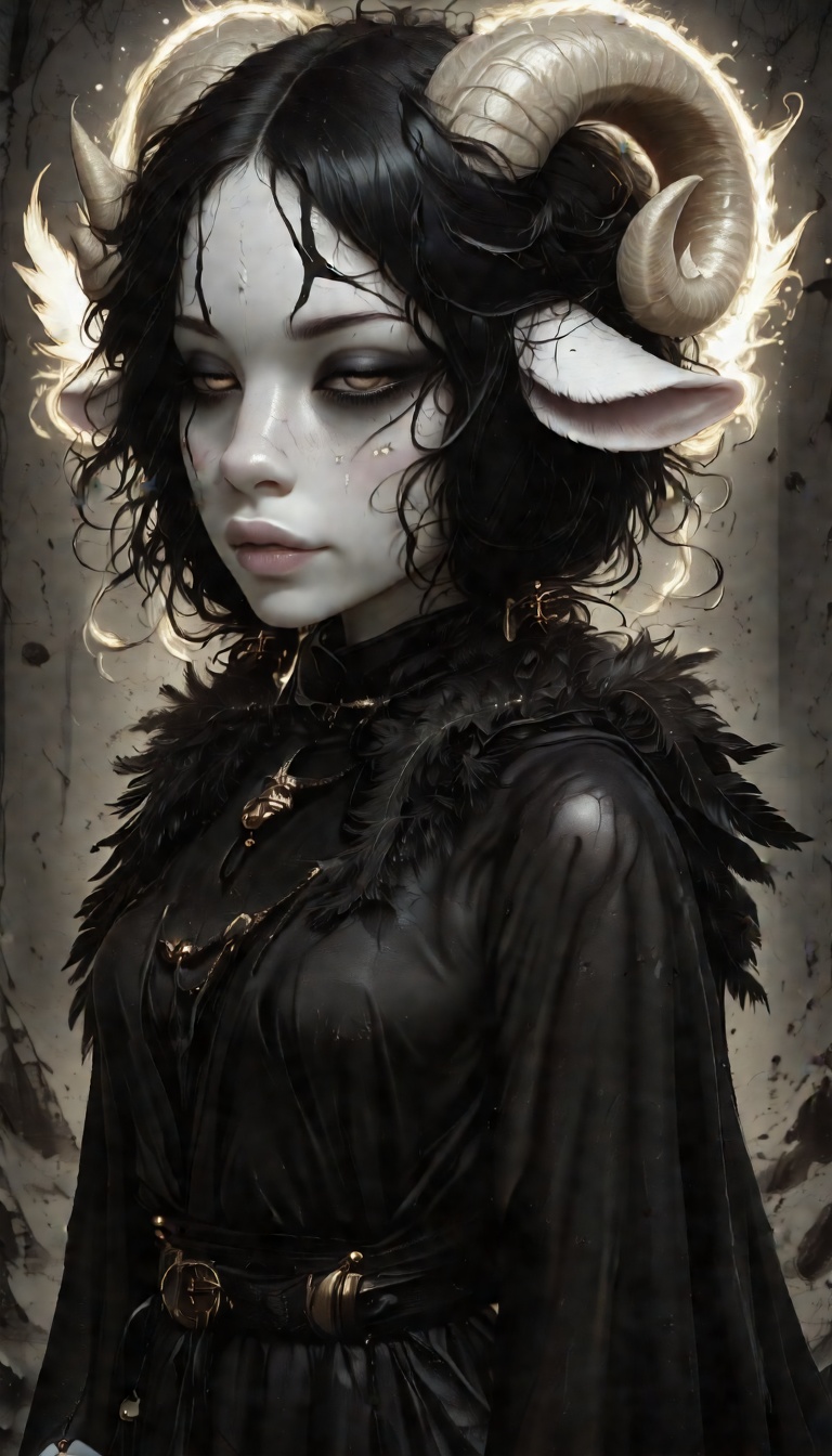 ink art,  Shrouded ,  black glowing hair on Tensor.Art