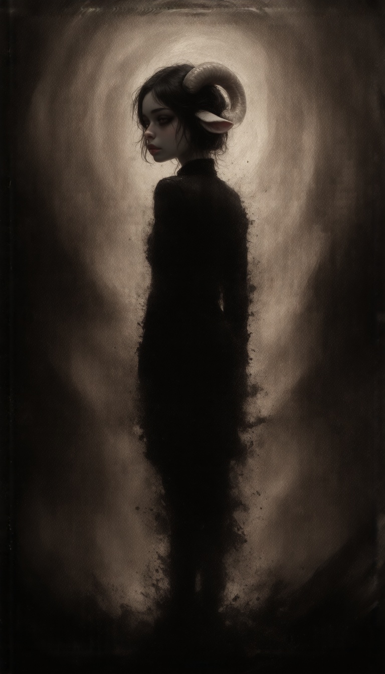 dead stranding art,  A swirling vortex of tricolor chaos,  where the silhouette of a young anthro sheep woman stands resol...