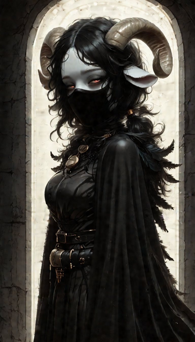 ink art,  Shrouded ,  black glowing hair on Tensor.Art