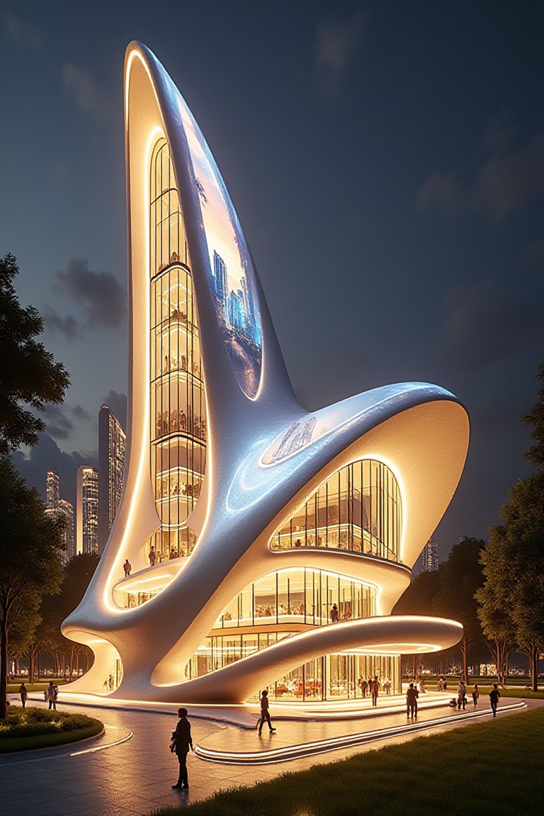 A futuristic nighttime skyline featuring a near-kilometer-tall skyscraper rising like a sacred urban monument. The tower’s...