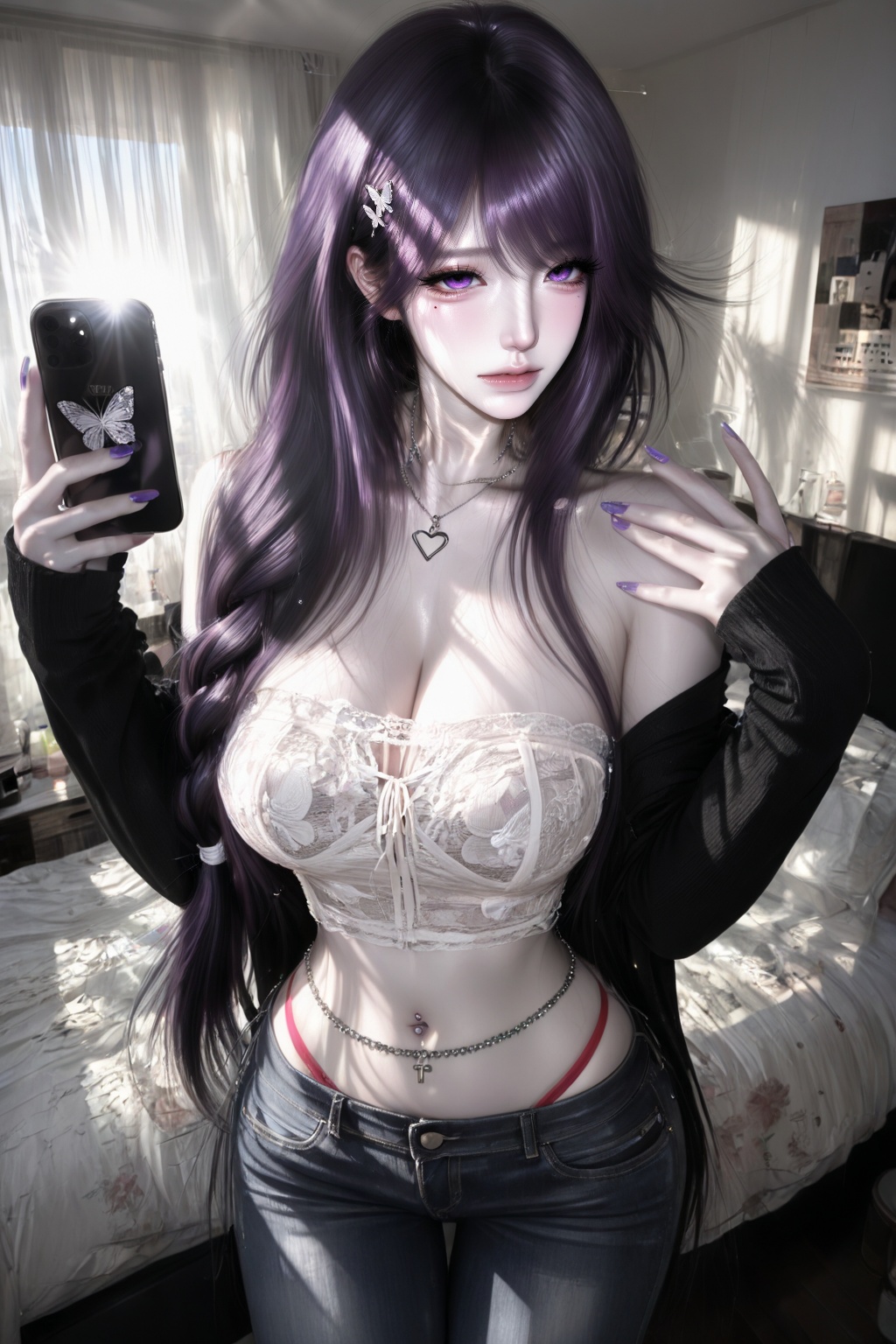 1Girl,  (dark purple hair),  (side braid) on Tensor.Art