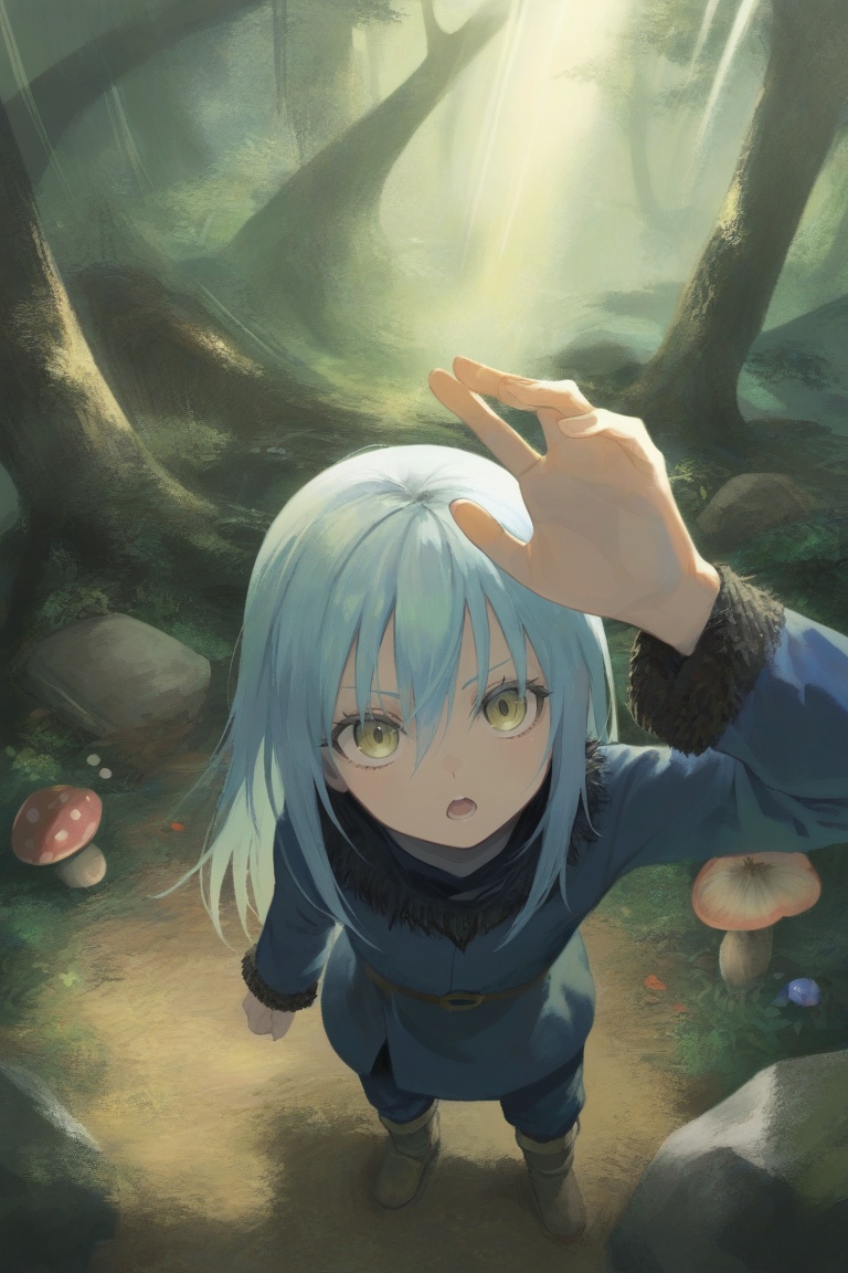 dynamic pose,  right hand up to cover the light rays,  mouth open on Tensor.Art