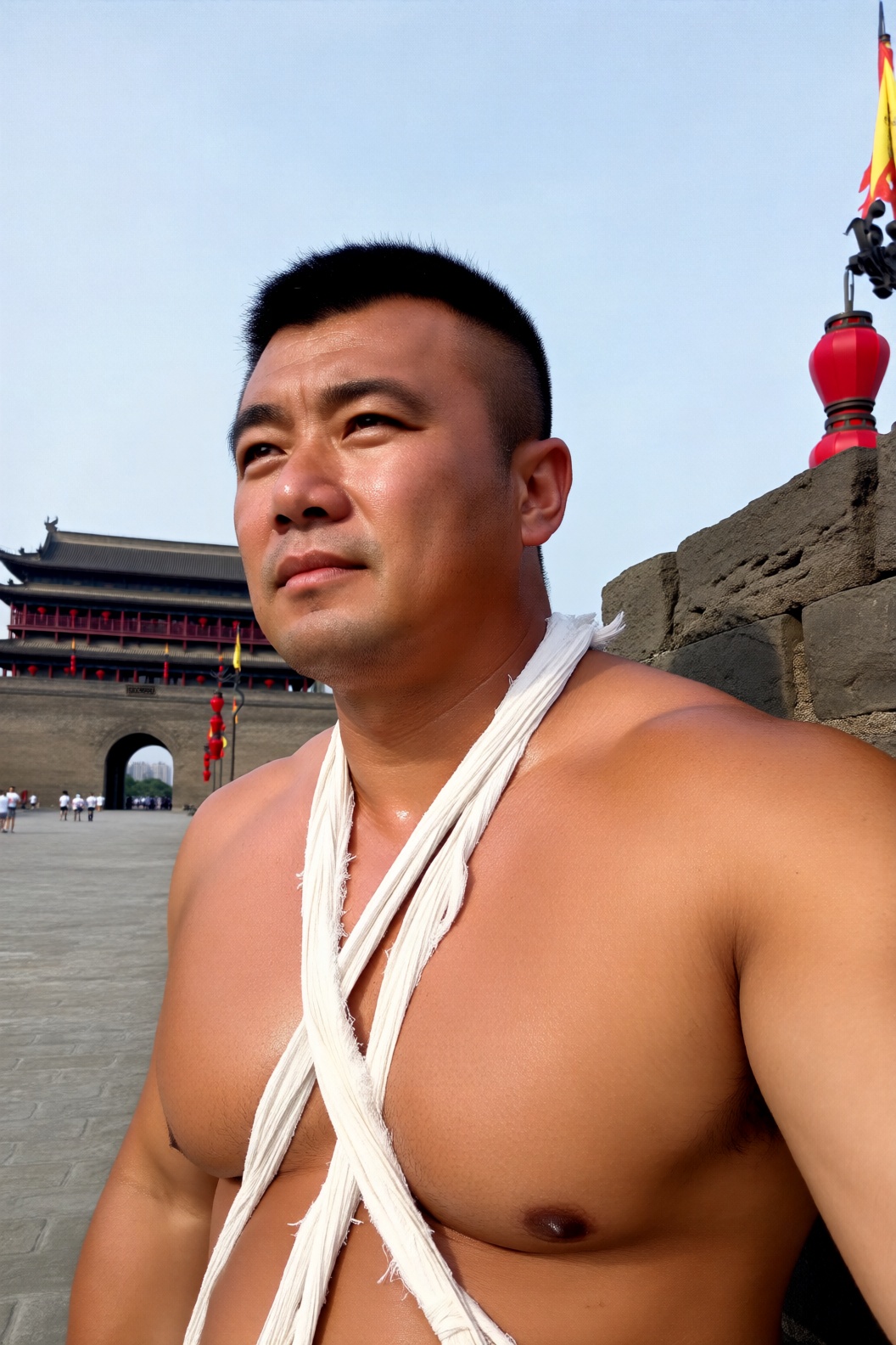 中国男子,  壮硕中年男子,  短寸黑发 on Tensor.Art
