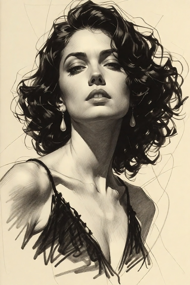 black and white charcoal pencil sketch,  drawing of,  A breathtaking elven sorceress of ancient lineage on Tensor.Art