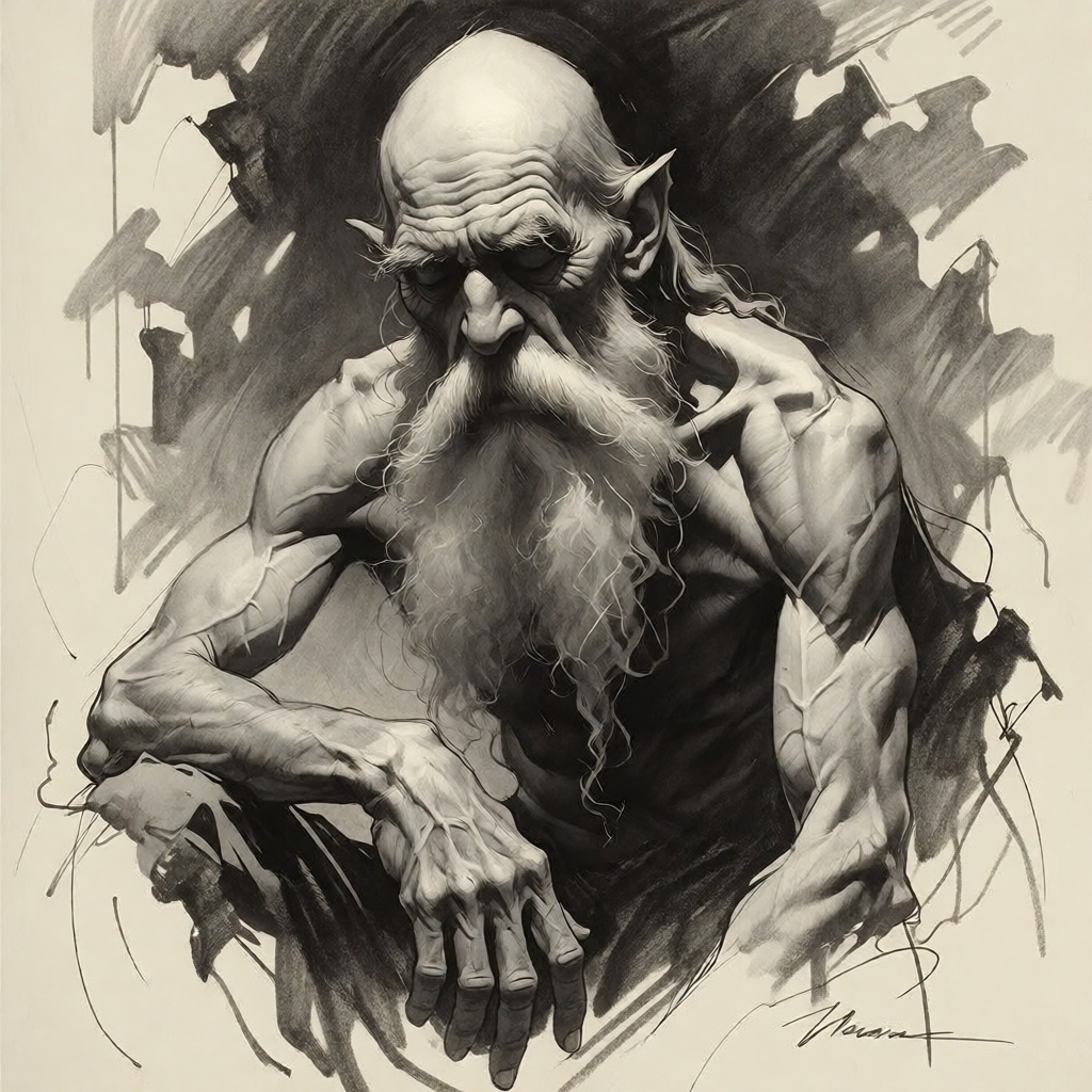 black and white charcoal pencil sketch,  drawing of,  A gaunt on Tensor.Art