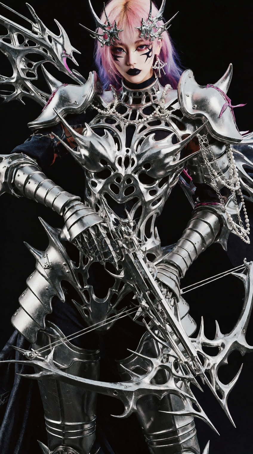 full-body avant-garde female warrior,  hybrid cyber-goth gothic armor,  high-fashion editorial portrait on Tensor.Art