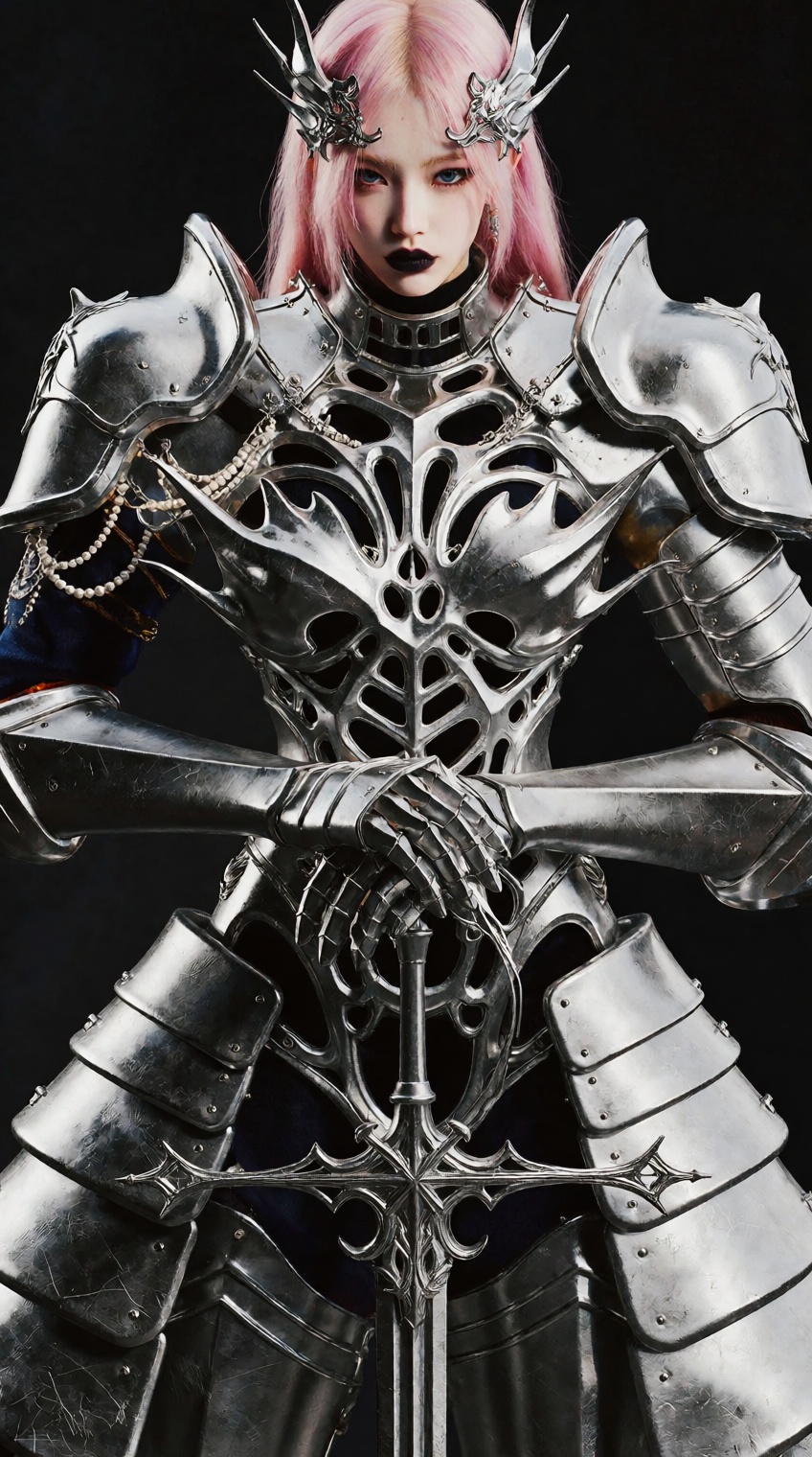 futuristic female knight,  avant-garde medieval armor,  high-fashion editorial portrait on Tensor.Art