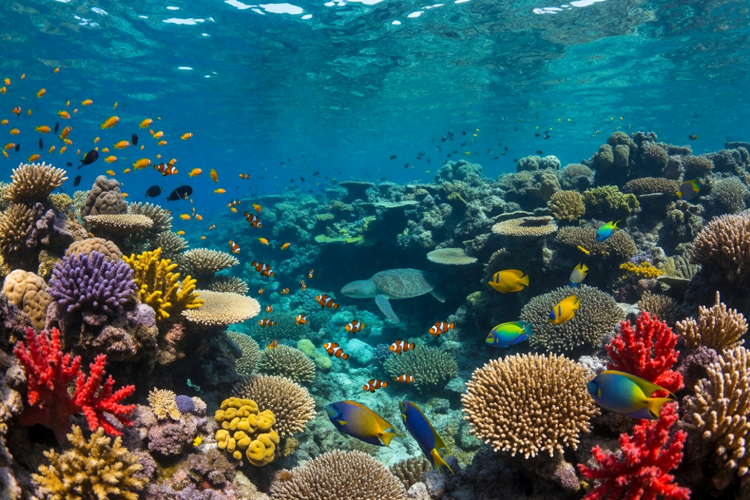 aurelmanea7k2e6 photography. An incredibly vibrant and dynamic underwater landscape scene capturing the immense biodiversi...
