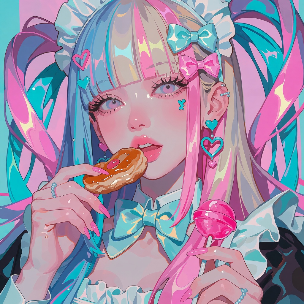 create a colorful digital anime illustration of a: woman,  solo,  long hair on Tensor.Art