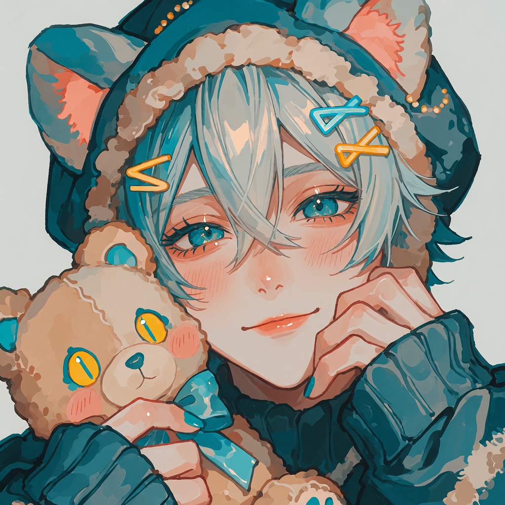 create a colorful digital anime illustration of a: man,  animal ears,  bear ears on Tensor.Art