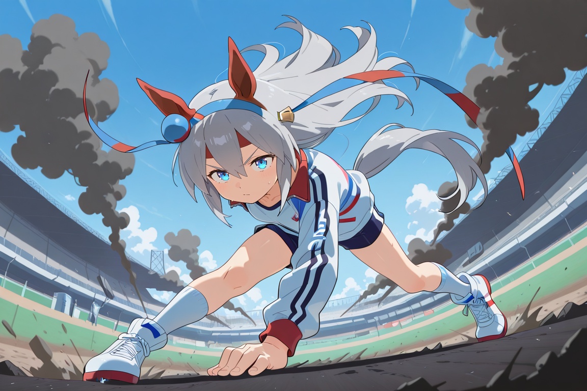 style anime illustration,  Destroyed ground,  action pose on Tensor.Art