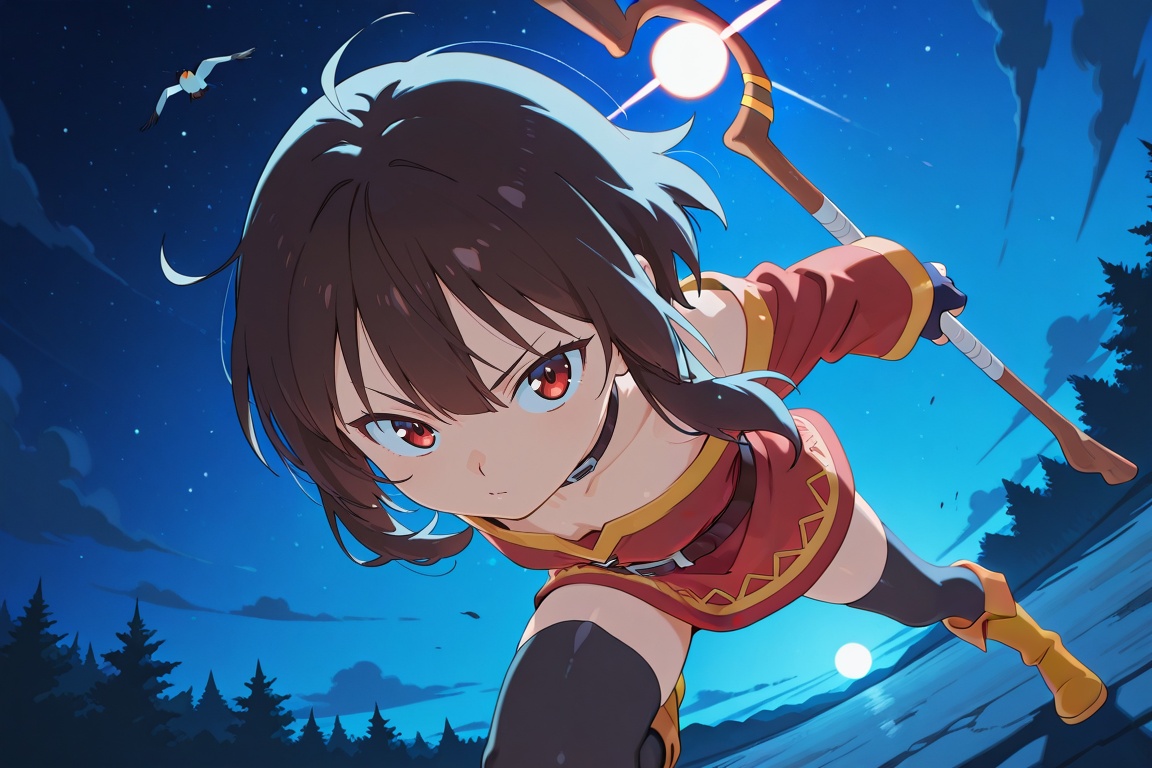 style anime illustration,  Megumin,  the magical power of the stick on Tensor.Art