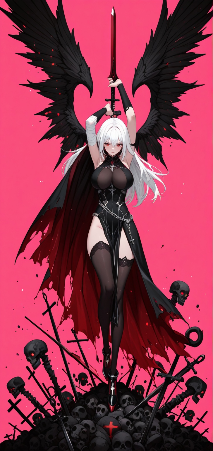In the style of anime,  a cyberpunk warriorin front of a solid intense pink background,  huge boobs on Tensor.Art