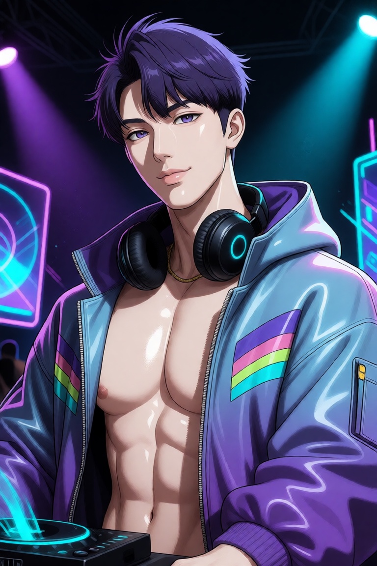 Style: A hybrid illustration style built on flat anime-derived linework pushed toward volumetric,  near-photographic shadi...