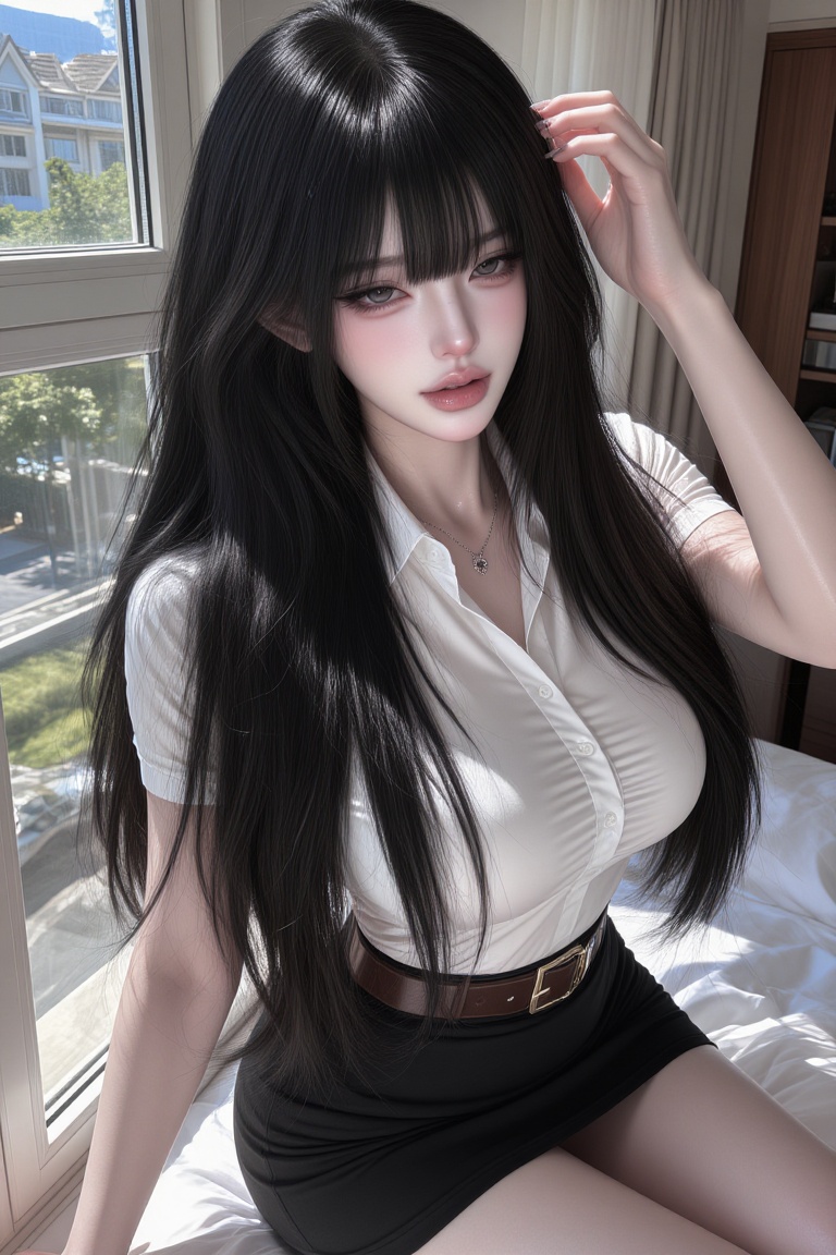 1girl,  black hair,  bangs on Tensor.Art