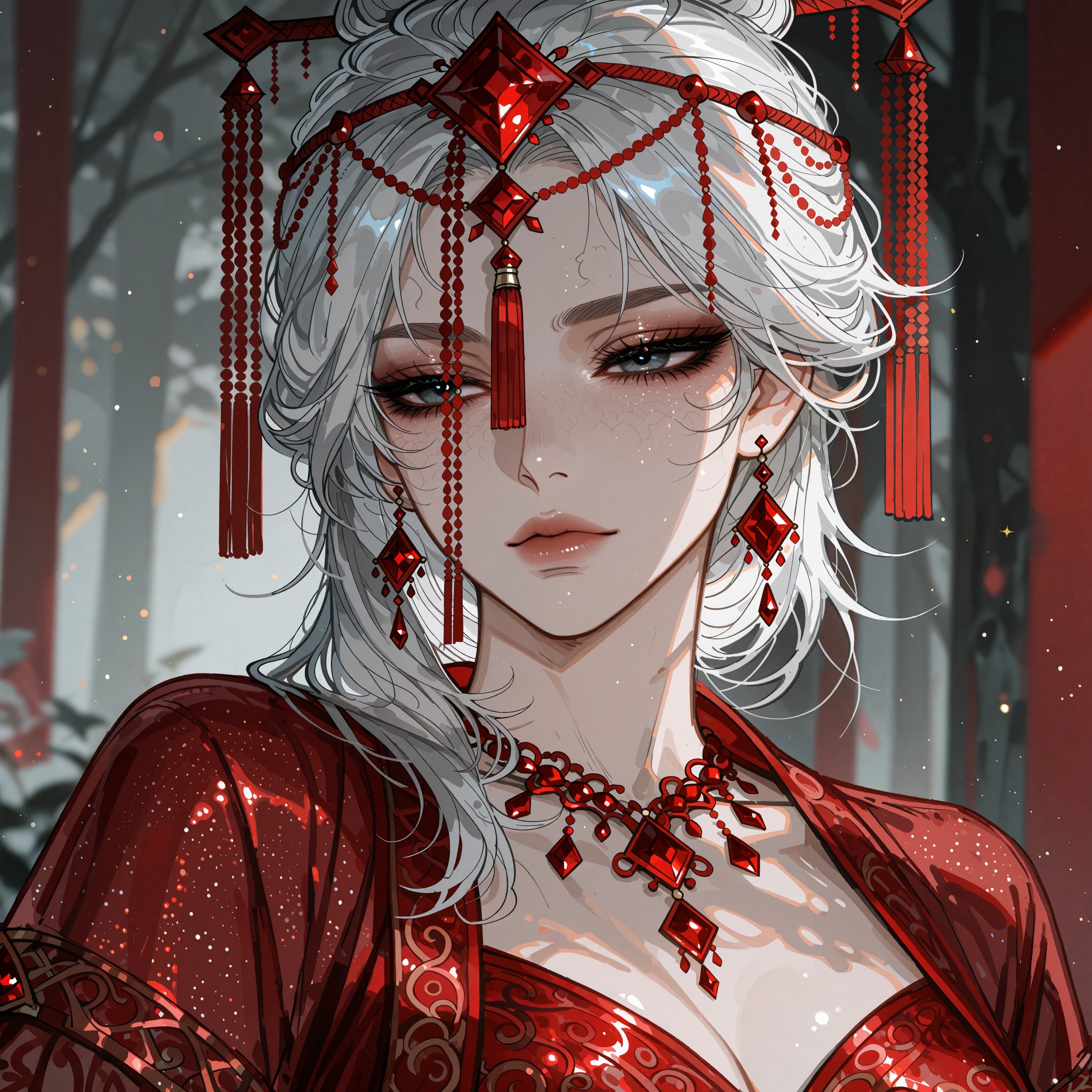 Vv.LXVIII - Wolfsbane,  this piece portrays a captivating and alluring ancient-style woman with a commanding presence and...