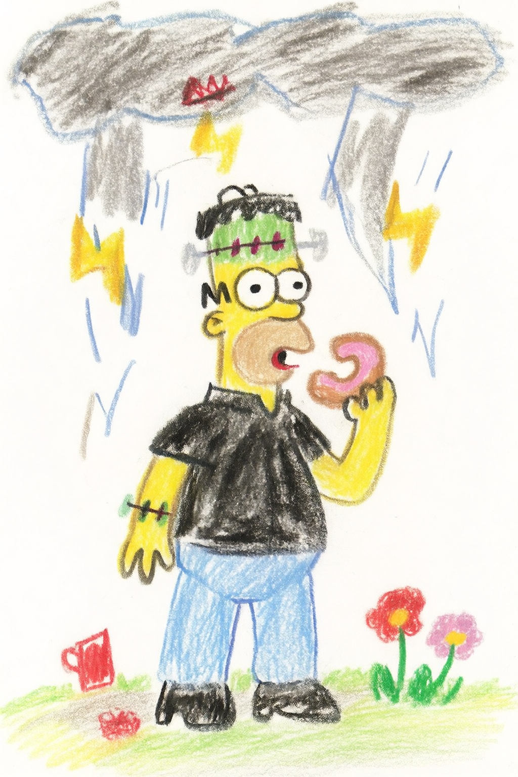 childrencrayondrawing2k2e6. This is a colorful,  whimsical drawing,  depicting a simple on Tensor.Art