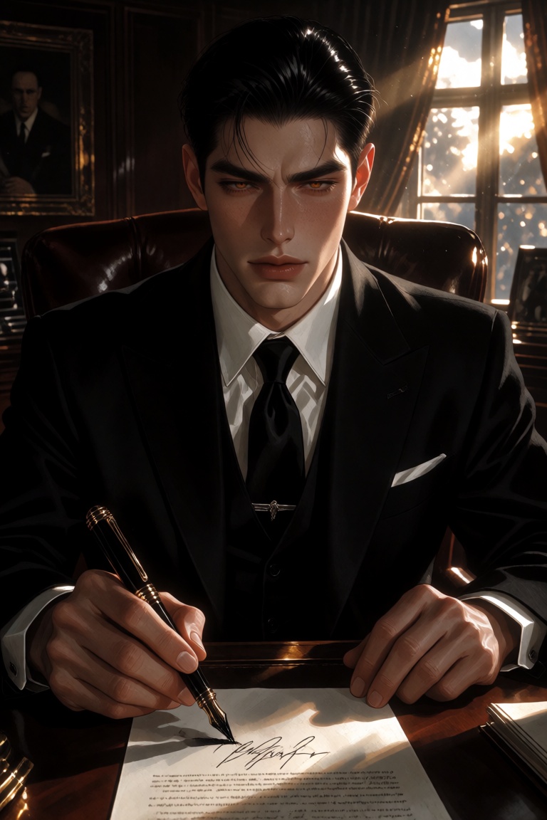 F4NT4S14STYL3,  a polished digital illustration of a handsome man captured in a direct,  head-on semi-closeup on Tensor.Art