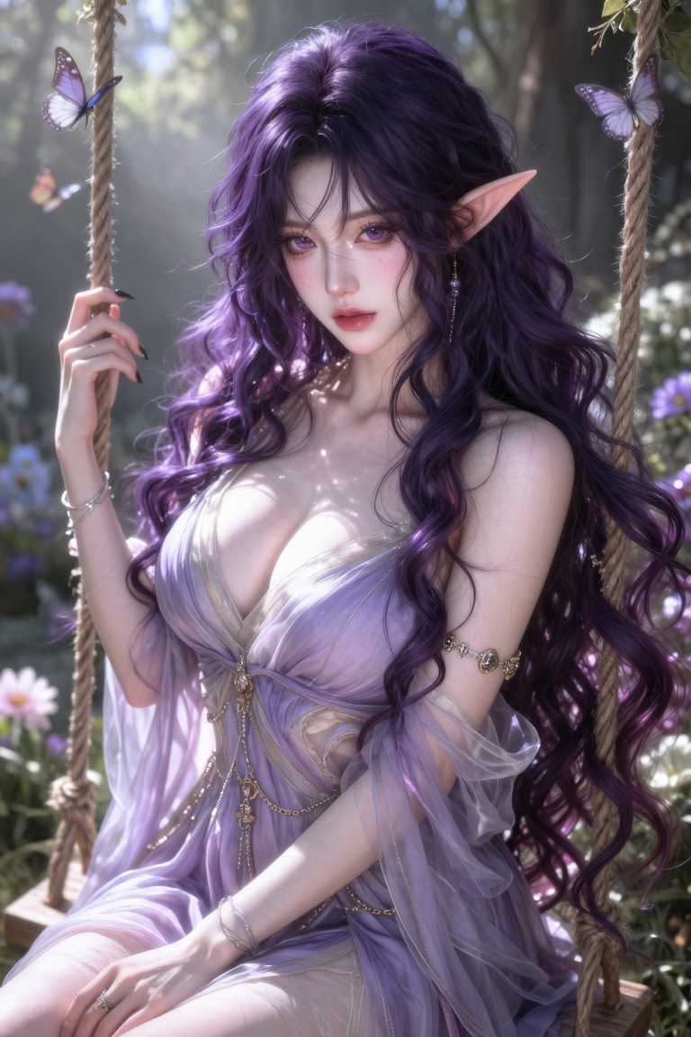 ((1 woman)),  (((Dark purple hair and pink hair ends))),  ((very long hair and wavy hair and bangs hair)) on Tensor.Art