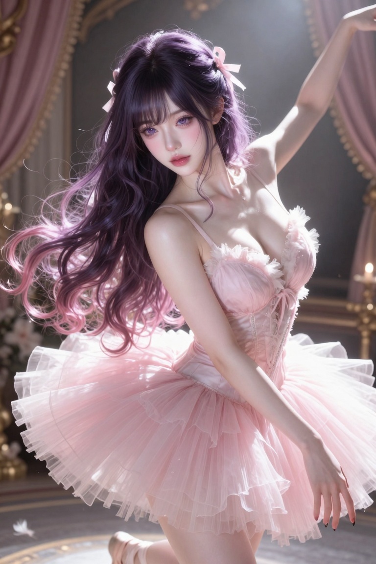 ((1 woman)),  (((Dark purple hair and pink hair ends))),  ((very long hair and wavy hair and bangs hair)) on Tensor.Art